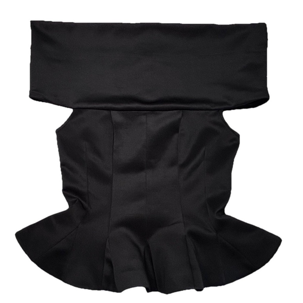 WHY Dress Womens Medium Black Off‎ Shoulder Peplum Top Stretch Bardot Party